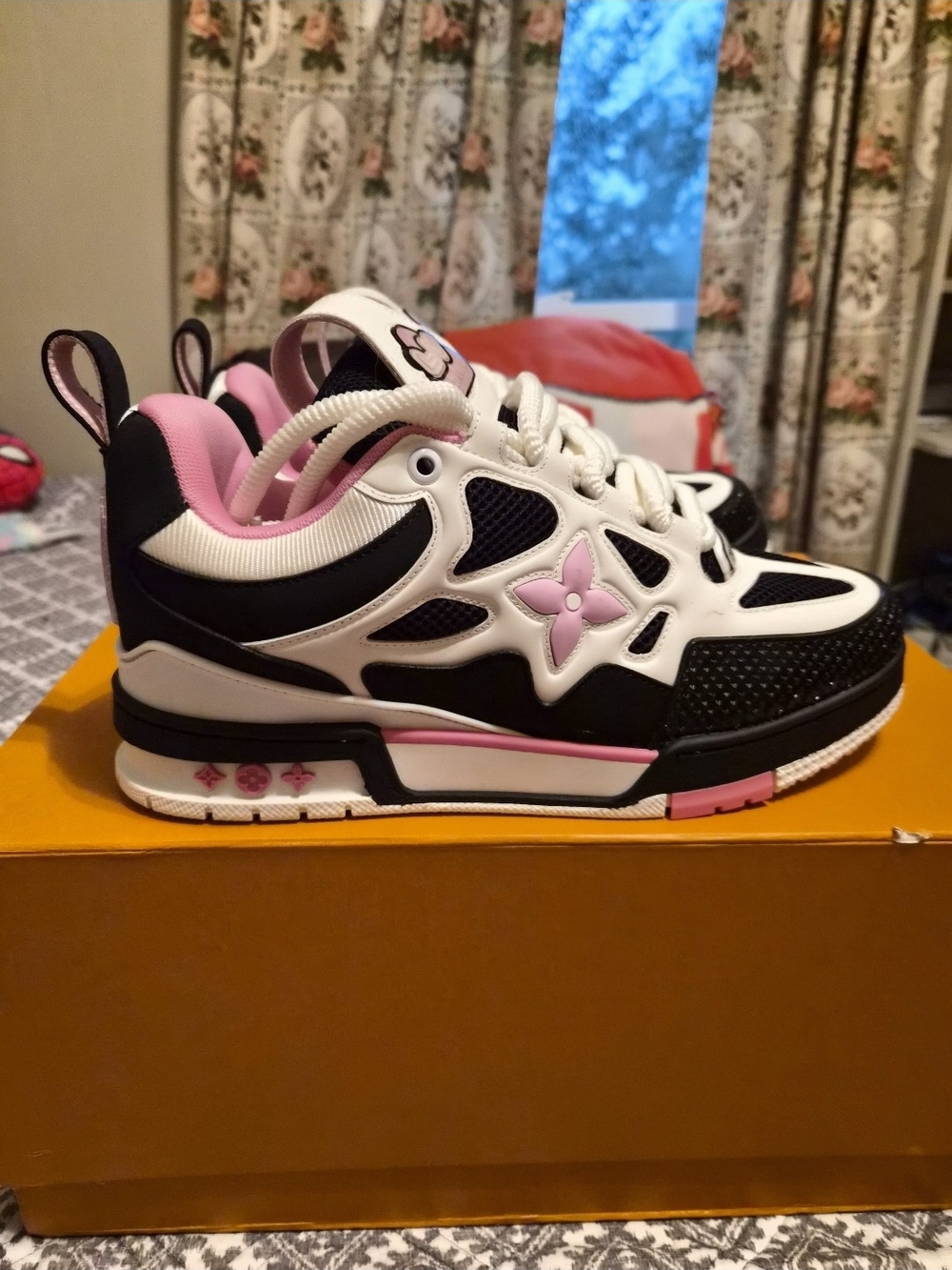 Louis Vuitton Trainer Sneakers in Black, White & Pink